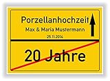 Unbekannt Geschenkidee zur Porzellanhochzeit - 20 Jahre verheiratet - Porzellan Hochzeit - Ortsschild Bild Geschenk zum Hochzeitstag - Jubiläum mit Namen und D