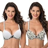 Curve Muse Damen Übergröße Perfekte Form Hinzufügen 1 Cup Push Up Bügel BHS, Weiß/Schwarz/Weiß (2 Stück), 105D