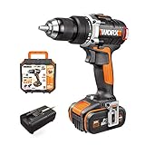 WORX 18V(20V MAX) WX175.1 Akku Bohrschrauber, Powershare, 4.0Ah, Bürstenlose Motor, Drehmoment 60N.m, 2 Std. Schnellladegerät, 0 – 600/2000min-1