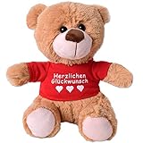 TE-Trend Teddybär Teddy Plüsch Bär Plüschteddybär Kuscheltier T-Shirt Spruchbär 25cm Geschenk Hellbraun Herzlichen Glückw