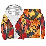 Hinfunees Maple Leaf Thanksgiving Kapuze Hoodie Fleece-Reißverschluss Lässiges Sweatshirt Pullover Männer Frauen Plus Samt Sweatjacke Pockeds Kordelzug Kapuzenpullover White 5XL