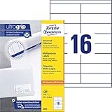 AVERY Zweckform 3665 Adressaufkleber (1.600 Klebeetiketten, 105x33,8mm auf A4, Papier matt, individuell bedruckbare Absenderetiketten, selbstklebende Adressetiketten mit ultragrip) 100 Blatt, weiß