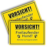 2 Stück Vorsicht Freilaufender Hund Schild 20 x 30 cm aus Stabiler PVC Hartschaumplatte 3mm Achtung vor dem Hund Schild mit UV-Schutz von STROBO