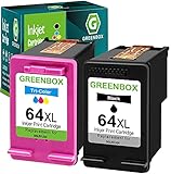 Greenbox Wiederaufbereitete Tintenpatronen für HP 64 XL 64XL (1 Schwarz, 1 dreifarbig), hohe Ergiebigkeit für Envy Photo 6252 6255 6258 7155 7158 7164 7855 7858 7864 Envy 5542 Druck