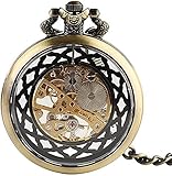 NC Vintage Transparent Hohl Design Mechanische Taschenuhr Unisex Antik Fob Anhänger Kette Taschenuhr Handaufzug Uhr Geschenk