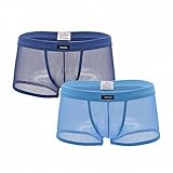 iooico Herren Boxer Slips Soft Mesh Unterhose See-Through Air 1.1 Unterwäsche Fischnetz Design, Marineblau / Blau, Larg