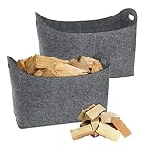 NAIZY XXL Holzkorb für Kaminholz, 2 Stück Faltbar Groß Kaminholzkorb aus extradickem Filz Shopper für Holz Zeitungen Kaminholz Filztasche Maße 55 x 30 x 40 cm - Hellg