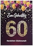 Glückwunschkarte 60 Geburtstag Geburtstagskarte A5 Nummer 60 und Glückwünschen Pink Lila 60. Geburtstag