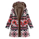 TRIGLICOLEUM Winterjacke Damen Kapuzenjacke im Vintage Ethno Stil Mode 3D Druck Strickjacke Mantel Langarm Cardigan Reißverschluss Fleecejacke Warmer Plüschmantel Übergangsjacke Oberbekleidung