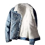 Herrenjacke und Mantel, trendig, warm, Fleece, dick, Denim-Jacke, Winterjacke, Herren, Cowboy, Übergröße, hellblau, XL