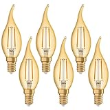 6 x Osram LED Filament Vintage 1906 Windstoß Kerze 1,4W = 12W E14 klar gold extra warmweiß 2500