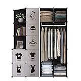 JIAQUAN-SHOP Kombischrank Tragbarer Schrank Schlafzimmer Schrank Schrank mit Tür, groß und robust, schwarz (5 Würfel und 1 hängender Abschnitt) Kleiderschrank