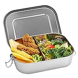 Shinemefly Edelstahl Brotdose 1400ml mit Trennwand, Lunchbox Auslaufsicher Vesperdose Lunch-Boxen, Bento Box Kinderleicht zu Reinigen Brotbüchse Brotzeitbox für Kinder & Erw