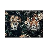ZNYB Gemalte Bilder Auf Leinwand Blume Tier Löwe Tiger Hirsch Leopard Abstrakte Leinwand Malerei Wandkunst Nordic Print Poster Dekorative Bild Wohnzimmer Dek