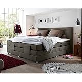 Lomadox® Boxspringbett Hotelbett Doppelbett in Stone grau, Komfort Topper, 180x200 cm, H3/H4, elektrisch verstellbar, Taschenfederkern-M