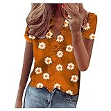 Top T-Shirt Damen Sommer Rüschen V-Ausschnitt Kurzarm Solid Print Casual (4XL,2Kurzarm-gelb)