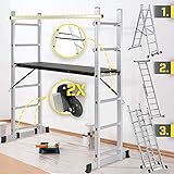 𝗝𝗮𝗴𝗼® Baugerüst - 4 in1 Arbeitshöhe max 280cm, bis 150kg Belastbar, Anti-Rutsch, mit Rollen - Alu Multifunktionsleiter, Leitergerüst, Arbeitsgerüst, Arbeitsbühne, Mehrzweckleiter, Arbeitsp