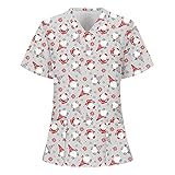 YANGQI T Shirt Damen V-Ausschnitt Kurzarm Pflege-top Weihnachten Cartoon Gesichtless Zwerg Rentiere Schneeflock Bedrucket Mode Schlupfhemd Krankenhaus Tunika Mit T