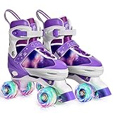 Gonex Verstellbar Rollschuhe für Kinder,mit Leuchtenden Rädern Roller Skates Bequem und atmungsaktiv Quad Skates für Mädchen,Anfänger (Größe 35-38)