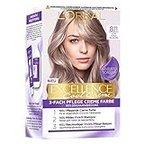 L'Oréal Paris Permanente Haarfarbe mit ultra kühlem Farbergebnis, 100% Grauhaarabdeckung, Set mit Coloration, Shampoo und Pflegecreme, Excellence Cool Creme, Nr. 8.11 Ultra kühles Hellblond (Blond)