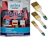 prinzcolor Premium Holzfarbe Holzlack Farbe für Holz Pinsel Silbergrau 0,75