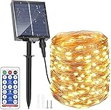 Solar LED Lichterkette Außen, Upgraded 30M 300LEDs Solarleuchte mit 8 Modi, Fernbedienung und Timer, Warmweiße Beleuchtung Wasserdicht IP65 für Garten Party Balkon Baum Sommer und H