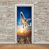 EIDLIR Fototapete Türtapete selbstklebend Türposter Himmelweißes Flugzeug Abnehmbar Fototapete Türfolie Poster Tapete Türaufkleber für Tür, Wohnzimmer, Schlafzimmer, Küche und Büro 88x205