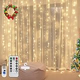 Vegena LED Lichtervorhang 300 LEDs,3m x 3m LED USB Lichterkettenvorhang 8 Modi Wasserfall Lichterketten Vorhang für Partydekoration Schlafzimmer Weihnachten Innenbeleuchtung Deko Warmweiß (Warmweiß)