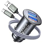 AINOPE USB Auto Ladegerät, [Duales QC3.0 Port] 36W/6A KFZ Schnellladung Zigarettenanzünder, Mini Metall Adapter mit 1M Nylon USB Type C Ladekabel für Samsung Galaxy,Realme,Xiaomi,Moto,Sony