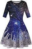 EUDOLAH Damen Weihnachten Kleider Kostüm Festlich Prinzessin Kleid 3D Printed Partykleid Festzug Santa Weihnachtskleid Navy/Galaxie S
