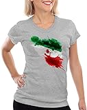 CottonCloud Flagge Iran Damen T-Shirt Fußball Sport Teheran WM EM Fahne, Farbe:Grau meliert, Größe:XL