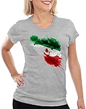 CottonCloud Flagge Iran Damen T-Shirt Fußball Sport Teheran WM EM Fahne, Farbe:Grau meliert, Größe:XL