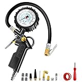 Anykuu Reifendruckmesser Reifenfüller Luftdruckprüfer 220 PSI Multifunktion Luftdruckprüfer mit Ventil Kern Werkzeug für Auto Motorräder F