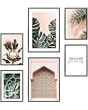 Heimlich® Premium Poster Set OHNE Bilderrahmen | Stilvolles Set mit passenden Bilder als Wohnzimmer Deko | 2 x DIN A3 & 4 x DIN A4 - ca. 30x42 & 21x30 | » Pastell Monstera Pflanzen «