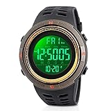 Herren Digital Sport Uhren Welltop Outdoor wasserdichte Armbanduhr mit Wecker Chronograph und Countdown Uhr, LED Licht Gummi Schwarz große Anzeige Digitaluhren für Herren (Gold)