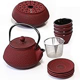 Weltbild Asia-Teekanne Gusseisen Set - Japanische Teekanne Gusseisen Set, Stövchen & 4x Becher mit Untersetzer auch als Geschenkset Tee Teekanne mit Siebeinsatz als japanisches Geschirr Tee S