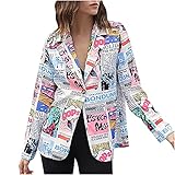 Oubaohaocha Blazer Damen Elegant Langarm Blazer Sakko Slim Fit Revers Lange Jacke One Button Top Mode Geschäft Büro Jacke Kurz Mantel Anzüge Bolero Strickjacke (Weiß, XL)