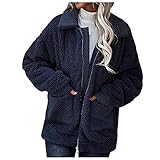 BUZHIDAO Fleecejacke Damen Zip Off Winterjacke mit Tasche und Revers Fleece Winter Jacke Warm Mantel Parka Wintermantel Plüschjacke Teddyjacke Übergangsjack