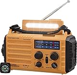 Tragbare Solar Radio, Notfall Radio mit Kurbel, Dynamo Wetter AM/FM/SW Radio,5000mAh Wiederaufladbare Powerbank,USB-Handy-Lader,LED Taschenlampe & Leseleuchte,SOS Alarm,Kompass für Camping O