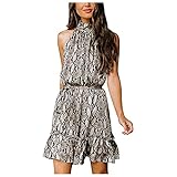 Sommerkleid Damen Minikleid Lässig ärmellos Kleider Casual Strandkleid Neckholder Kleid Sexy Freizeitkleid Knielang Minikleid,Shirtkleid Boho Bedrucktes Tunika Partykleid Cocktailkleid Abendk