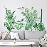 DIY Groß Grüne Pflanze Blätter Wandtattoo, VASZOLA Abnehmbare Tropischer Pflanzen Wandsticker Wanddeko Aquarell Palme Blätter Pflanzen Wandaufkleber Kunst Wandbilder für Wohnzimmer S