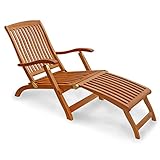 IND-70006-DC Deck Chair Sun Flair Liegestuhl Sonnenliege aus Holz ergonomisch geformt - 141 x 58 x 86 cm mit abnehmbarer Fußablage klappb