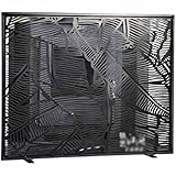 WHOJA Kaminschutzgitter Fallende U-Bahn-Kunst schwarz Hohl geschnitzt Partitionsbildschirm Wohnzimmerdekoration vor dem Kamin Feuerzaun 98x82x20cm Feuer B
