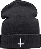 Strickmütze: Petruskreuz - Umgedrehtes Kreuz Black Metal Satan Pentagram Cross Hail Teufel Devil - Wintermütze Beanie Workwear Mütze - Damen & Herren Frau-en & Männer Sport (One Size Schwarz Weiß)