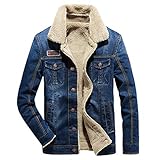 Riou Herren Jeansjacke Winter mit Fell Verdicken Warme Stehkragen Slim Fit Basic Stretch Fleecejacke Übergangsjacke Freizeitjacke Winterjacke Denim Jack