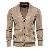 Luagwes Europäische und amerikanische Herren-Strickjacke mit Revers, klassisches Muster, Twist-Patch-Dekoration, V-Ausschnitt, einreihiger Strickmantel XXL