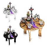 Premium Shisha Tisch | mit Zubehör Untersetzer Set Schieferplatten für Getränke Kohle Anzünder Hygienemundstücke | Extra Ablage Loch für Wasserpfeife - Led Licht | für Indoor Outdoor The Hookah Bar…