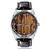 Gestreifte Altholz Custom Design Analog Quarzuhr Silber Zifferblatt Klassische Lederband Damen Herren Armb