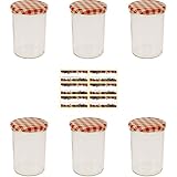 Viva Haushaltswaren - 6 x großes Marmeladenglas / Einmachglas 440 ml mit Deckel, Twist-off Gläser Set in Sturzform -als Einweckgläser, Vorratsdosen etc. verwendbar (inkl. Beschriftungsetiketten)