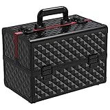 Yaheetech Alu Kosmetikkoffer Multikoffer Schminkkoffer Schmuckkoffer Beauty Case Schwarz mit 2 Schlü